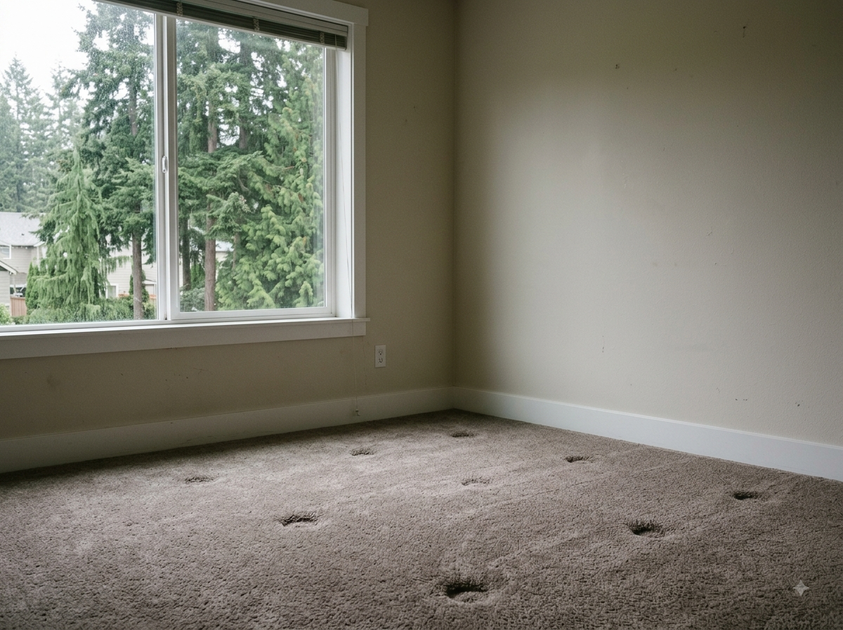 Empty bedroom after mattress and bed frame removal