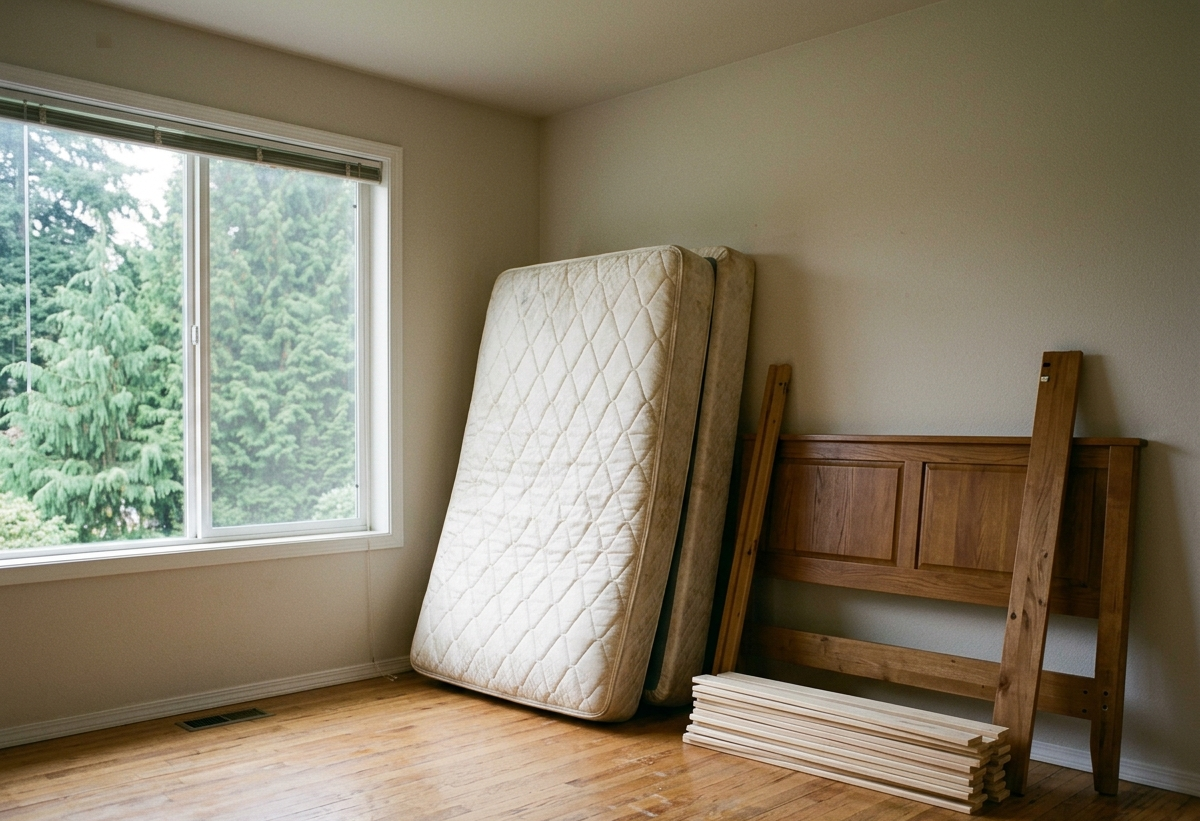 Mattress, box spring and bed frame ready for collection